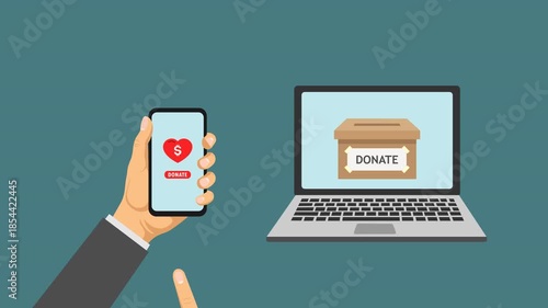 online donation video animation flat concept
