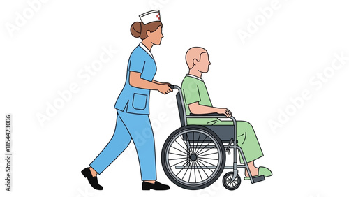 Nurse Assisting Patient in Wheelchair in Healthcare Setting