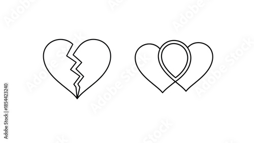 Broken and Interconnected Hearts in Simple Line Art with Minimalist Design for Relationship