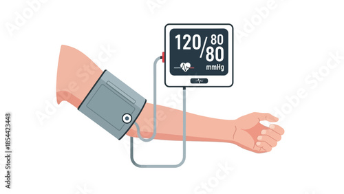 Digital blood pressure monitor on human arm illustration