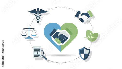 Healthcare and Legal Services Concept with Handshake and Icons
