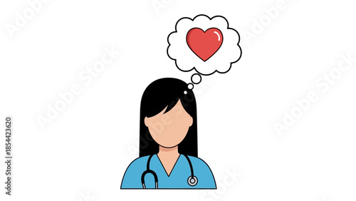 Female healthcare professional dreaming of love with heart symbol