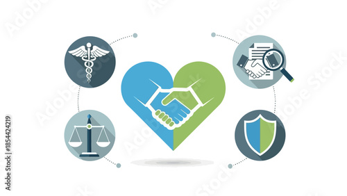 Healthcare partnership concept with icons of trust and collaboration