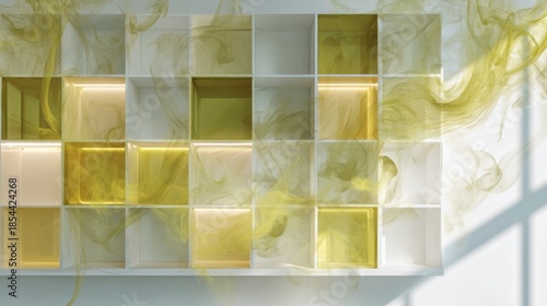 Abstract geometric arrangement with liquid
