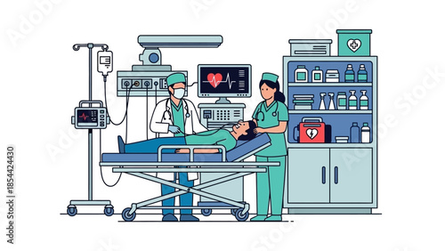 Medical team attending patient in modern hospital setting