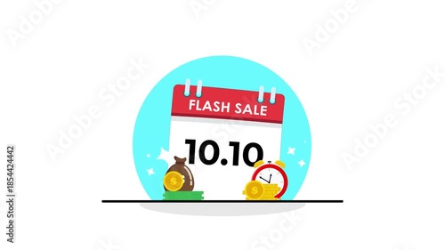 twin date flash sale animated twin date calendar flash sale discount price special offer with money stack and limited time clock animated 4k