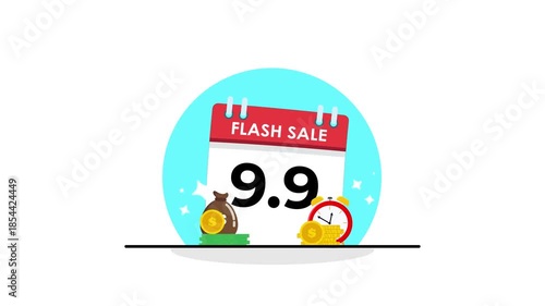twin date flash sale animated twin date calendar flash sale discount price special offer with money stack and limited time clock animated 4k