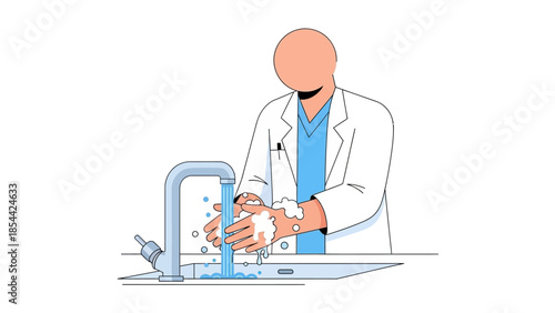 Illustration of Doctor Washing Hands at Sink for Hygiene