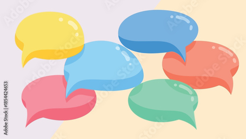 Colorful speech bubbles depicting dynamic communication and diverse shared ideas for digital platforms