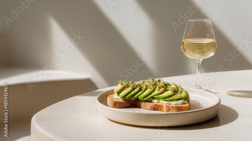 Avocado toast and wine