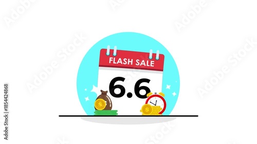twin date flash sale animated twin date calendar flash sale discount price special offer with money stack and limited time clock animated 4k