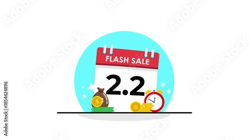 twin date flash sale animated twin date calendar flash sale discount price special offer with money stack and limited time clock animated 4k
