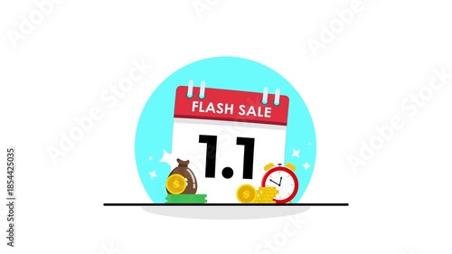 twin date flash sale animated twin date calendar flash sale discount price special offer with money stack and limited time clock animated 4k