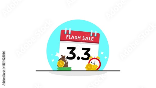 twin date flash sale animated twin date calendar flash sale discount price special offer with money stack and limited time clock animated 4k