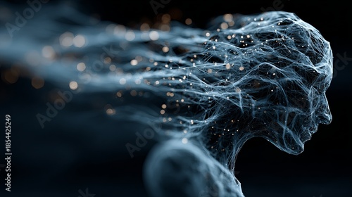 Digital human head with glowing neural network connections