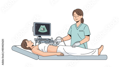 Medical professional performing ultrasound scan on patient in clinic