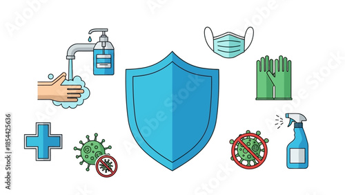 Health and Safety Icons for Hygiene and Protection Measures