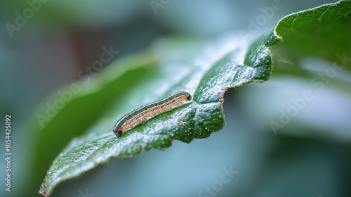 Caterpillar on leaf closeup