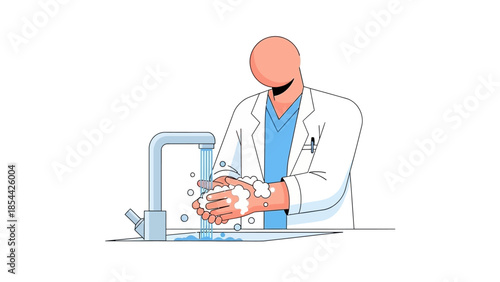 Illustration of Doctor Washing Hands in Hygienic Environment