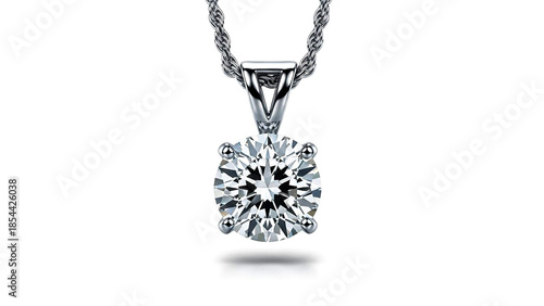Diamond Pendant Necklace on Silver Chain Isolated on White
