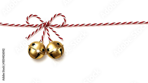 Golden Bells with Red String Festive Decoration Isolated