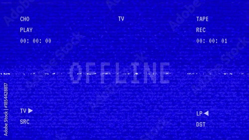 Retro blue vhs screen with an offline message ideal for nostalgic designs, virtual events, social media posts, and video projects.