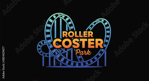 Logo of a roller coaster park with a blue track design on a black background.