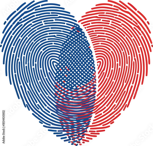 Heart shape made of fingerprints biometric identity connection flat vector icon