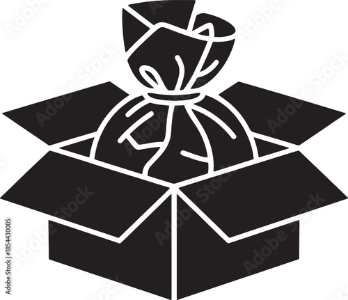 Box with mystery object inside vector illustration in flat simple style