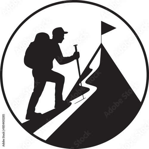 Hiking Silhouette Mountain Climber Expedition Adventure Gear Sport Isolated Vector