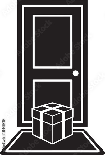 Package left at door home doorstep delivery service with box in front