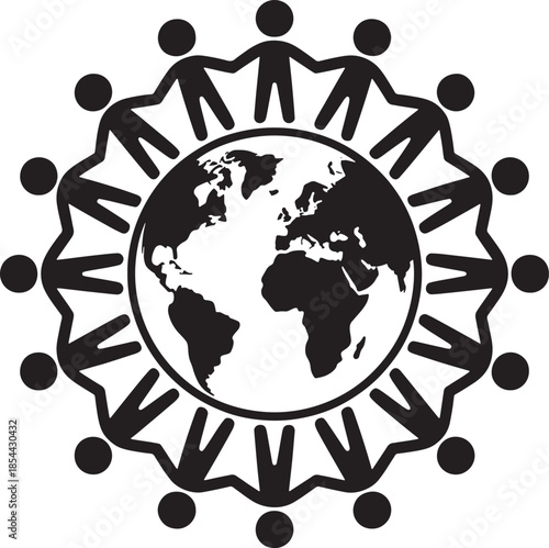 People Around World Holding Hands Graphic Icon Vector Illustration Symbol Design