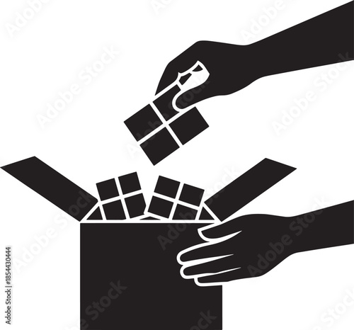Putting Gifts Silhouette Vector Icon in Box Design for Giving and Receiving Gifts