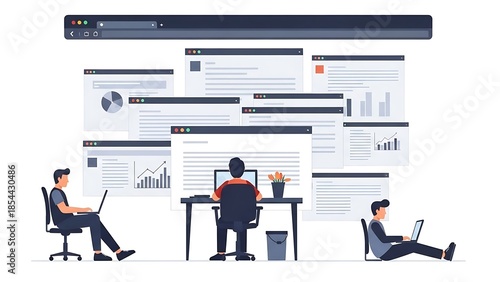 Three people working on computers together.