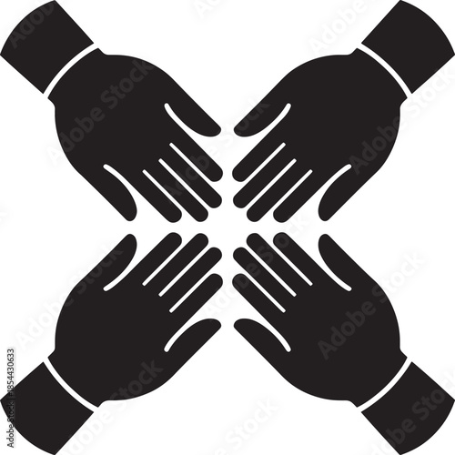 Teamwork Silhouette Four Hands Collaboration Cooperation Minimalist Vector