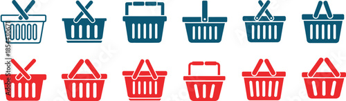 Collection of various shopping baskets and hampers in different colors and styles