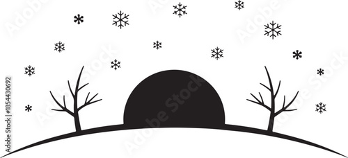 Winter scene snowy landscape with snowdrifts trees and snowfall snowflakes nature