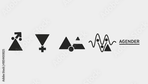 Collection of gender symbols and abstract representations.