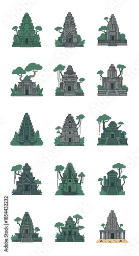 Collection of Ancient Southeast Asian Temple Illustrations.