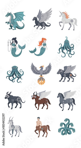 Collection of diverse mythical creatures and fantasy animals.