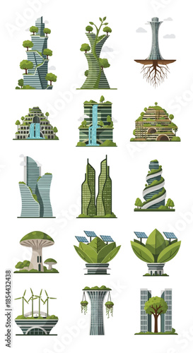 Collection of Futuristic Green Architecture and Sustainable Building Designs.