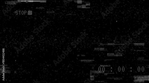 Degraded vhs tape with stop indication. Perfect for retro design projects, vintage video effects, or nostalgiathemed visual content.