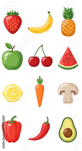 Colorful assortment of fresh fruits and vegetables healthy eating concept.