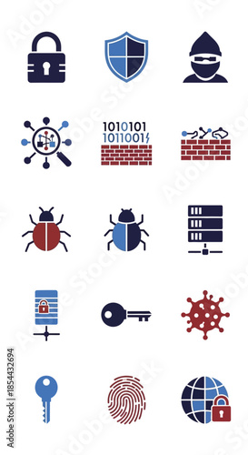 Comprehensive collection of cybersecurity and data protection icons.
