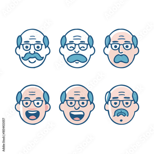 Set of old men face icons. Grandfather character creation set with face emotions