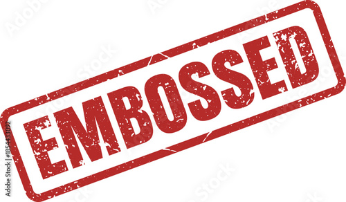 This bold red rectangular grunge stamp clearly features the word EMBOSSED against a crisp white backdrop
