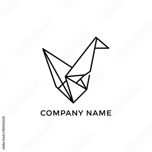Geometric line art origami bird logo design concept modern abstract illustration.
