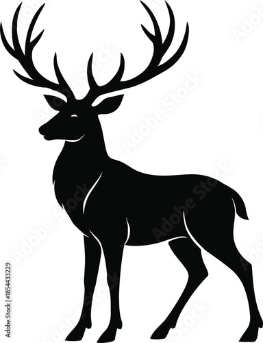 Silhouette of a majestic stag with large antlers on a transparent background