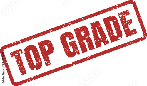 A distinct red rectangular grunge stamp showcasing the phrase TOP GRADE on a clean white surface