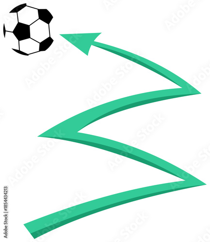 Zigzag Soccer Ball Path Illustration. Editable Color Vector